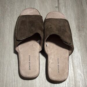 Denver Hayes Dark Brown Suede Open-Toe Slippers